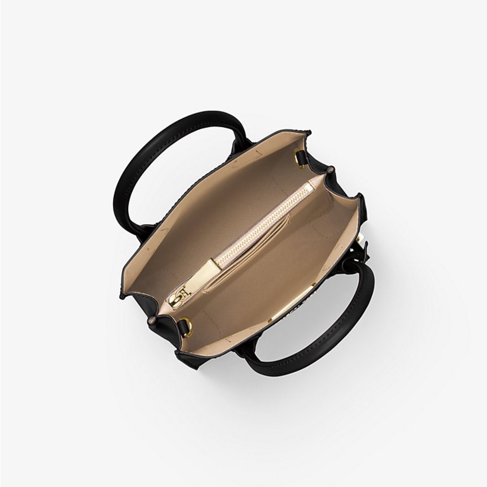 Michael Kors Black Leather 'LOVE' Studded Satchel with Gold Hardware - Picture 9 of 9